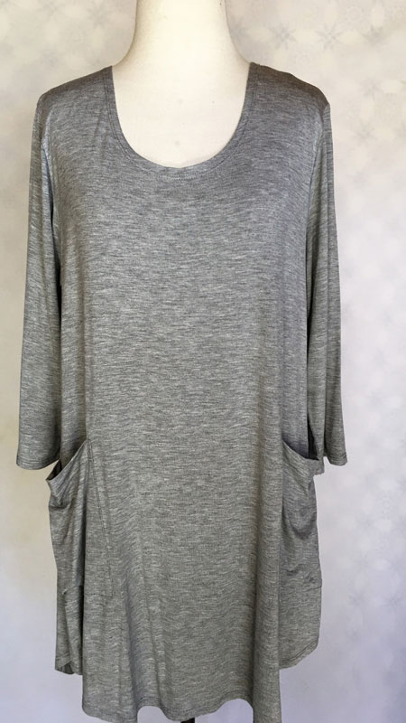 3/4 Sleeve Front Pocket Tunic Top - Solid Grey